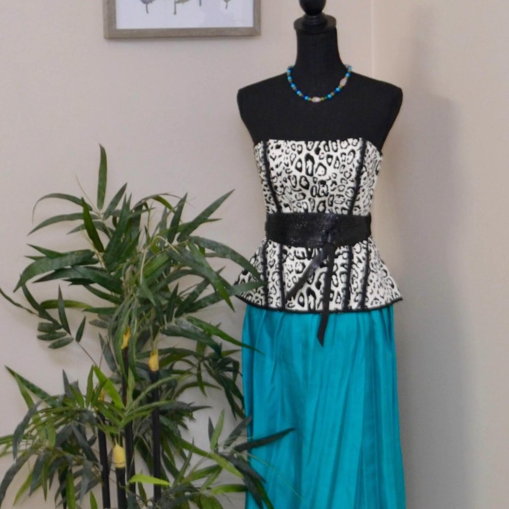 Vintage 100% Silk Turquoise Evening Skirt Size 12